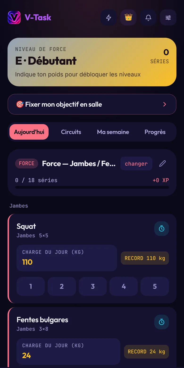 Suivi de séance de musculation dans V-Task